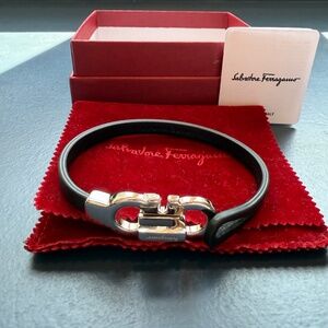 Ferragamo Logo Brass Leather Bracelet
